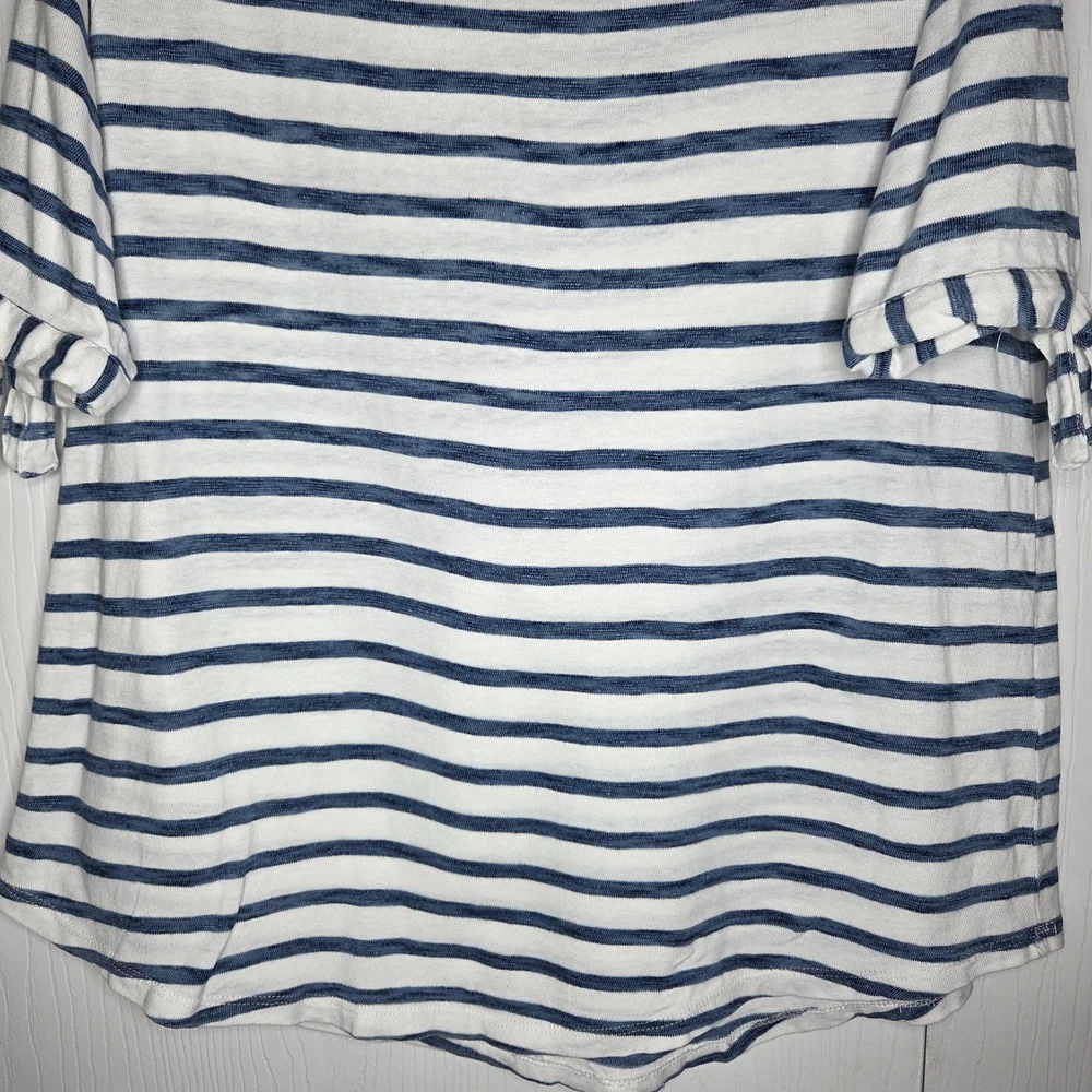 Jane & Delancey Navy White Striped Tie Sleeve Top L Nautical Coastal